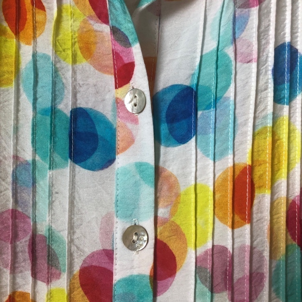 Alison Sheri Polka Dot Smock Top Multi Colour 3/4 Roll-Tab Sleeve Shell Buttons - Picture 3 of 10